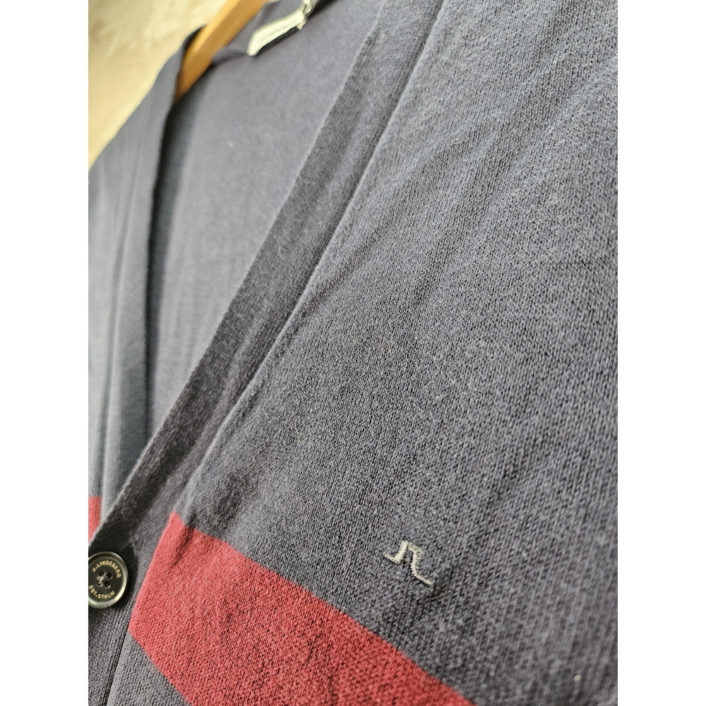 J. Lindeberg Cardigan in Navy Bordeaux Red Striped V-neck Buttons Size XL - Picture 2 of 10